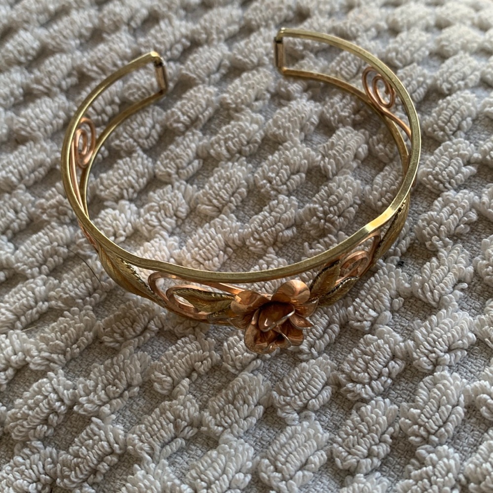 Yellow gold tone cuff Vintage bracelet